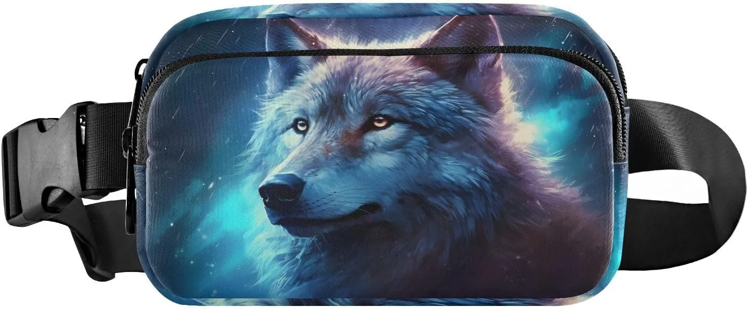 Wolf Galaxy Fanny Pack for Travel Hiking Water Resistant Waist Pack Sling Bag Purse for Women Men