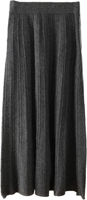 Women 100 Percent Merino Wool Pleated A-Line Skirt Office Lady Work Skirt Elastic Waist Weekend Skirt Female Midi Skirt