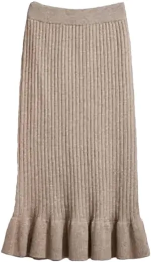 Women Autumn Winter Elegant High Waist Mermaid Skirt Solid Color Lady Office Wear Knitted Pleated Skirts