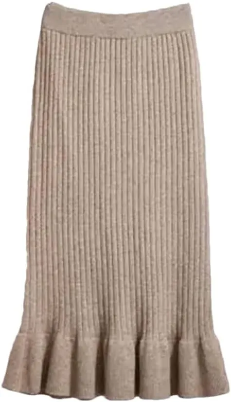 Women Autumn Winter Elegant High Waist Mermaid Skirt Solid Color Lady Office Wear Knitted Pleated Skirts