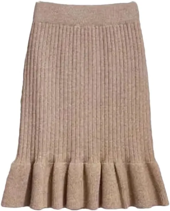 Women Autumn Winter Elegant High Waist Mermaid Skirt Solid Color Lady Office Wear Knitted Pleated Skirts