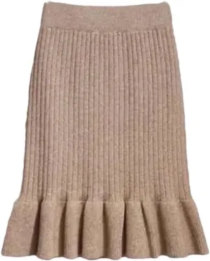 Women Autumn Winter Elegant High Waist Mermaid Skirt Solid Color Lady Office Wear Knitted Pleated Skirts