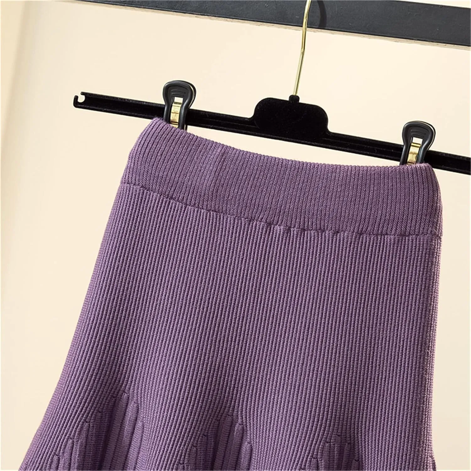 Women Autumn Winter Knitted Skirt Casual Solid All-Match A Line High Waist Pleated Midi Long Skirt