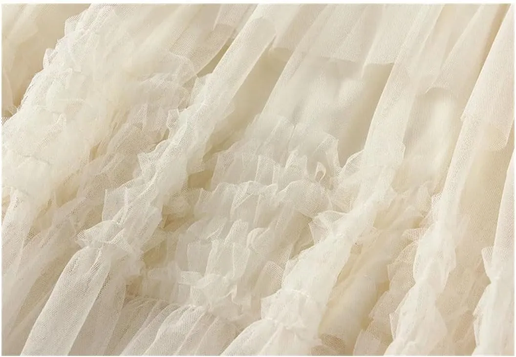 Women Elastic High Waist Patchwork Mesh Skirt Tiered Tulle Tutu Skirts Spring-Autumn Petticoat Pleated Skirt