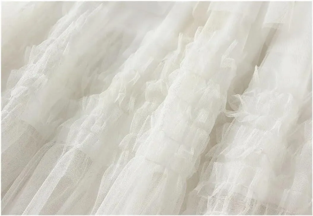 Women Elastic High Waist Patchwork Mesh Skirt Tiered Tulle Tutu Skirts Spring-Autumn Petticoat Pleated Skirt