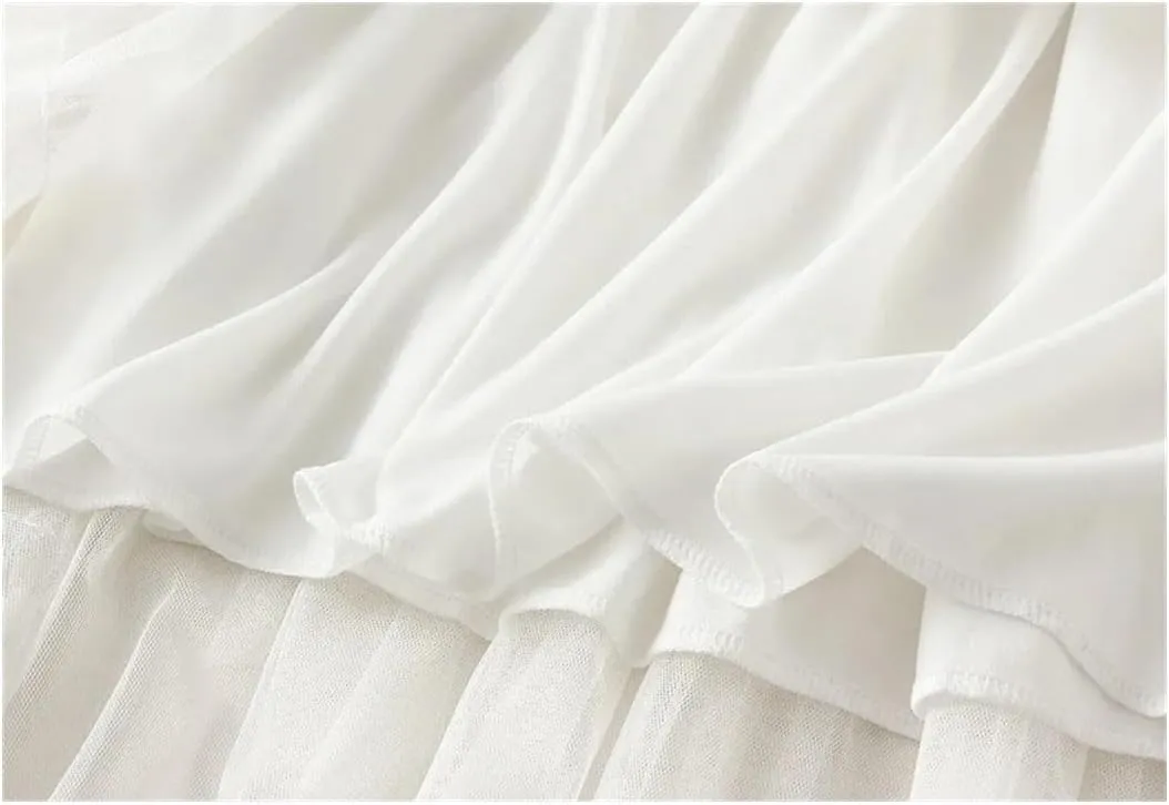Women Elastic High Waist Patchwork Mesh Skirt Tiered Tulle Tutu Skirts Spring-Autumn Petticoat Pleated Skirt