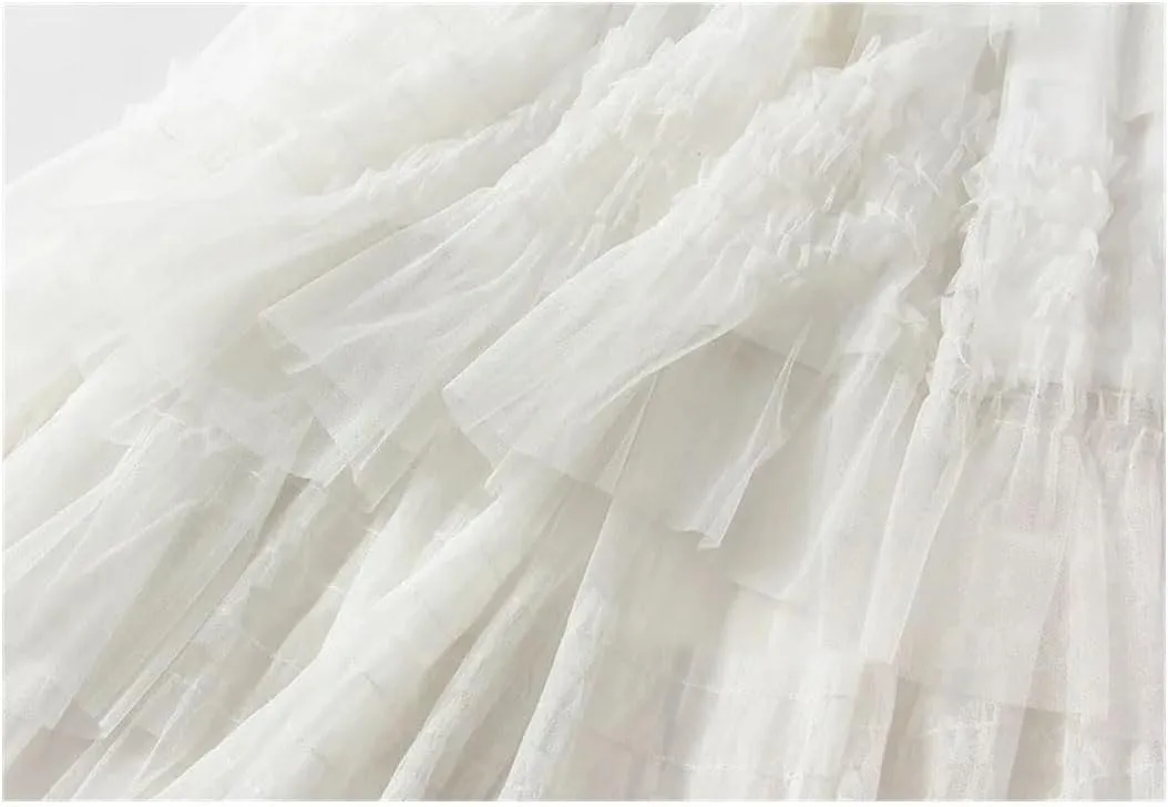 Women Elastic High Waist Patchwork Mesh Skirt Tiered Tulle Tutu Skirts Spring-Autumn Petticoat Pleated Skirt