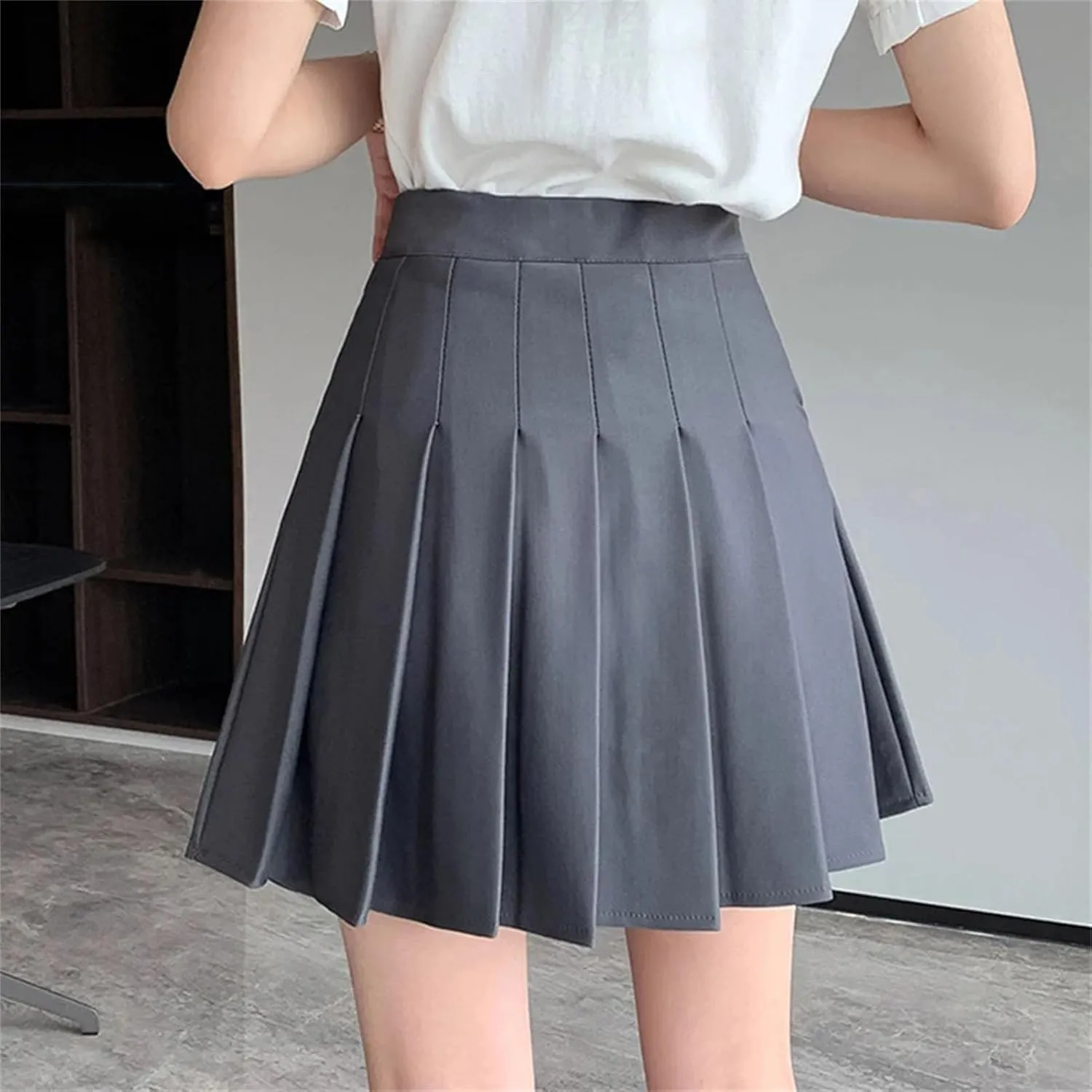 Women Elastic High Waist Pleated Skirt Summer Casual A-Line Mini Skirts Versatile Party Skirts