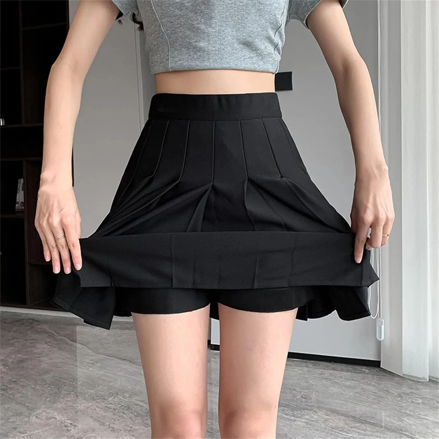 Women Elastic High Waist Pleated Skirt Summer Casual A-Line Mini Skirts Versatile Party Skirts