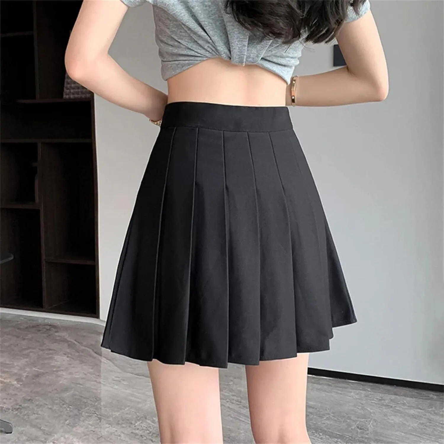 Women Elastic High Waist Pleated Skirt Summer Casual A-Line Mini Skirts Versatile Party Skirts