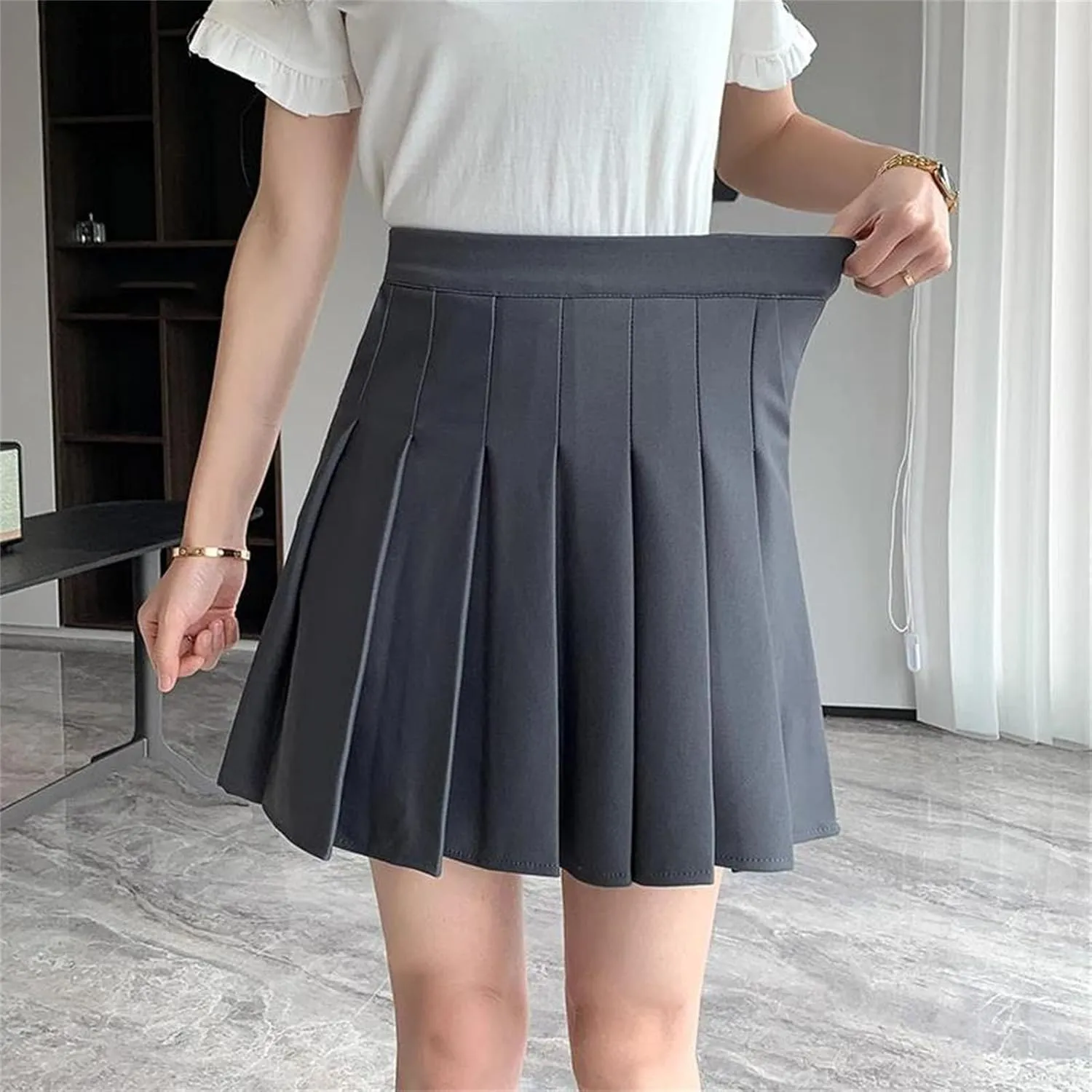 Women Elastic High Waist Pleated Skirt Summer Casual A-Line Mini Skirts Versatile Party Skirts