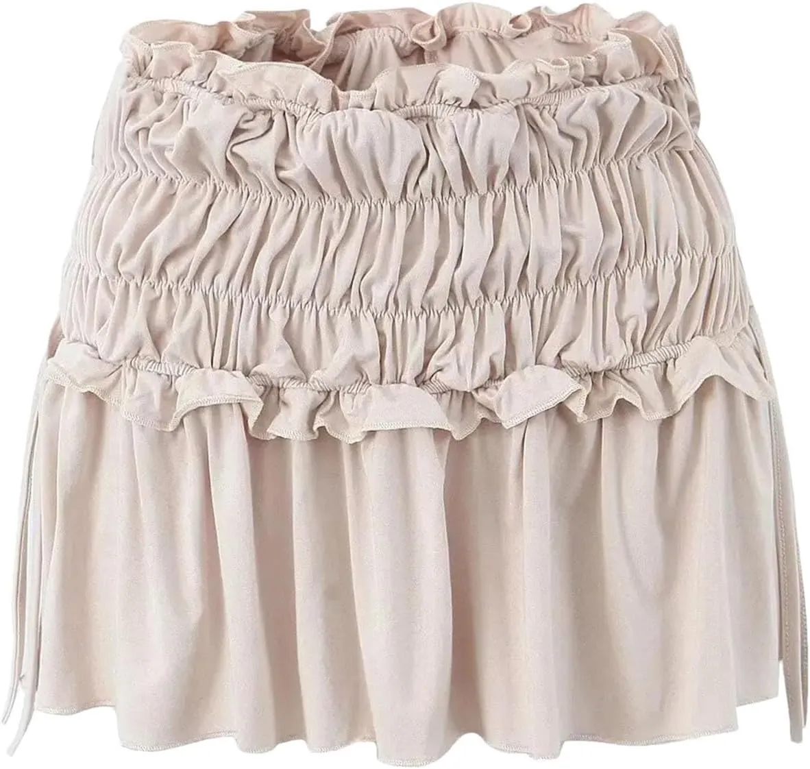 Women Elastic Waist Pleated Mini Skirt Summer Solid Color Casual Holiday Bodycon Skirts