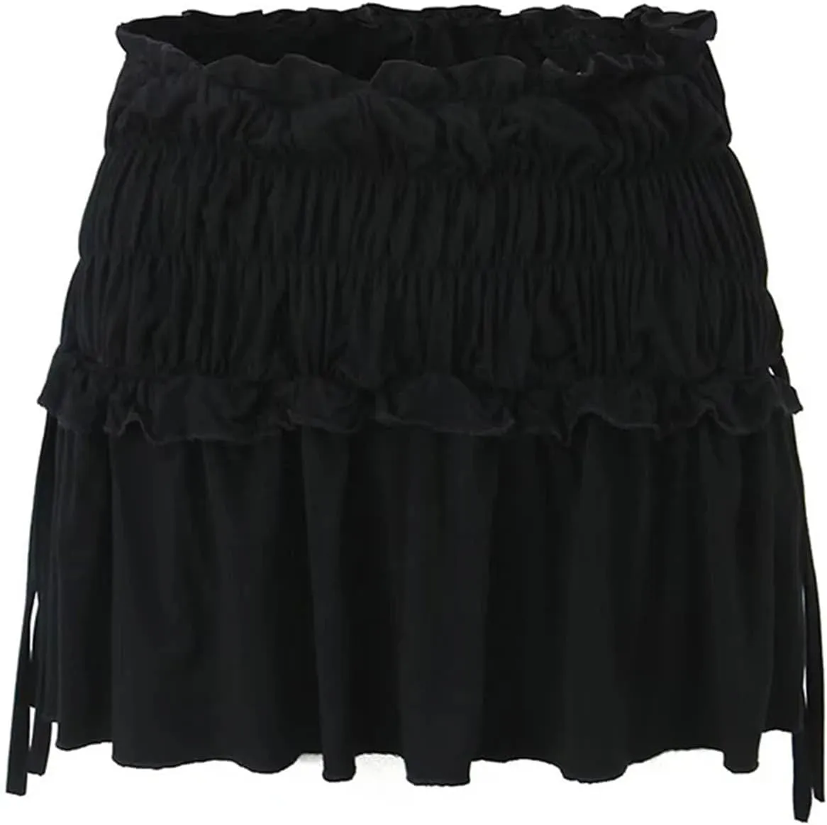 Women Elastic Waist Pleated Mini Skirt Summer Solid Color Casual Holiday Bodycon Skirts