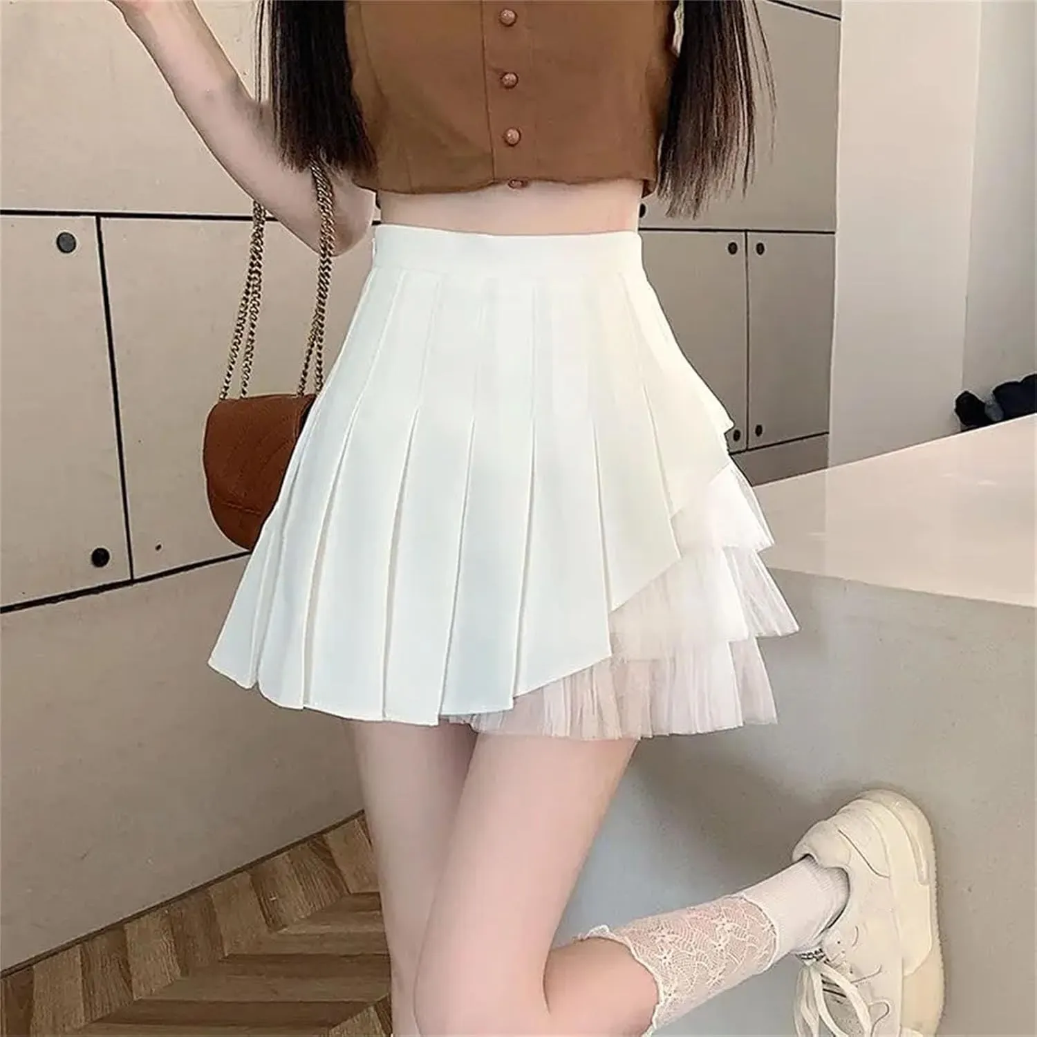 Women Fashion Spliced Pleated Skirts Summer High Waist Casual Mini Holiday Skirt