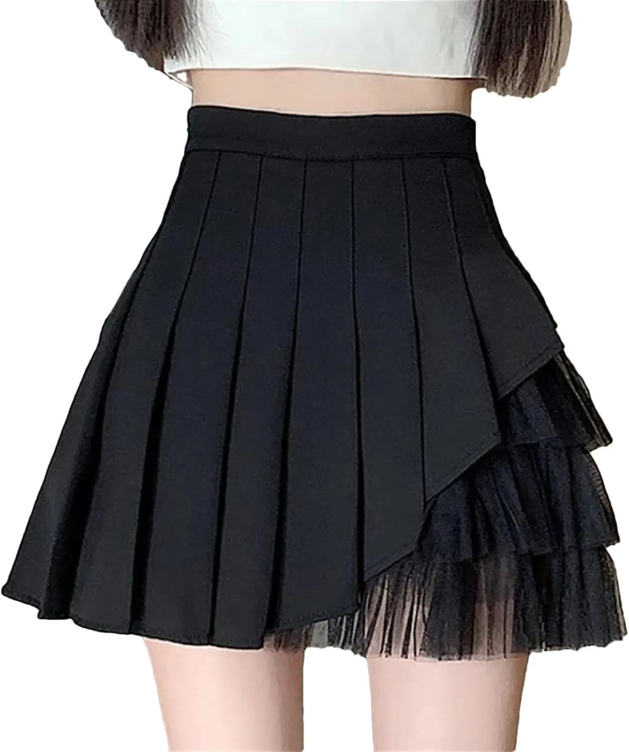 Women Fashion Spliced Pleated Skirts Summer High Waist Casual Mini Holiday Skirt