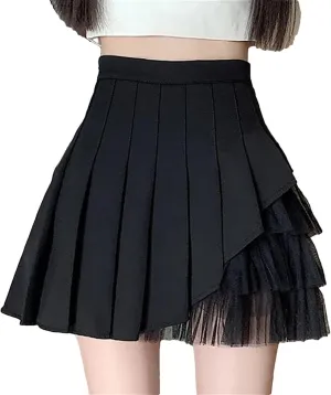 Women Fashion Spliced Pleated Skirts Summer High Waist Casual Mini Holiday Skirt