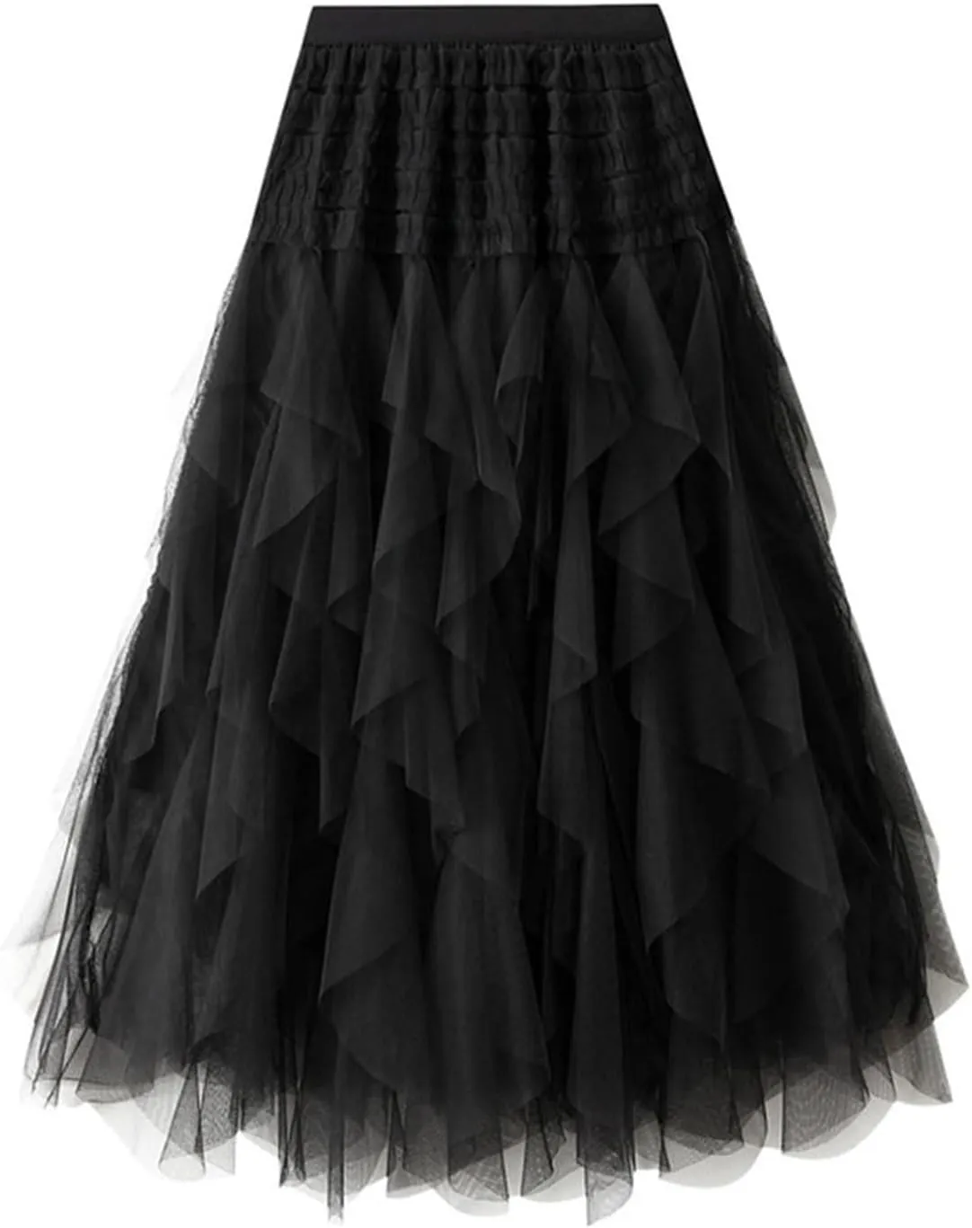 Women High ElasticFairy Tulle Skirt Irregular Hem Pleated Tutu A-Line Midi Skirts