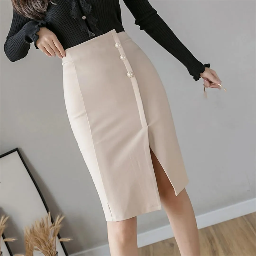Women High Waist Bodycon Pencil Skirts Office Lady Straight Wrap Skirt Black Midi Skirts