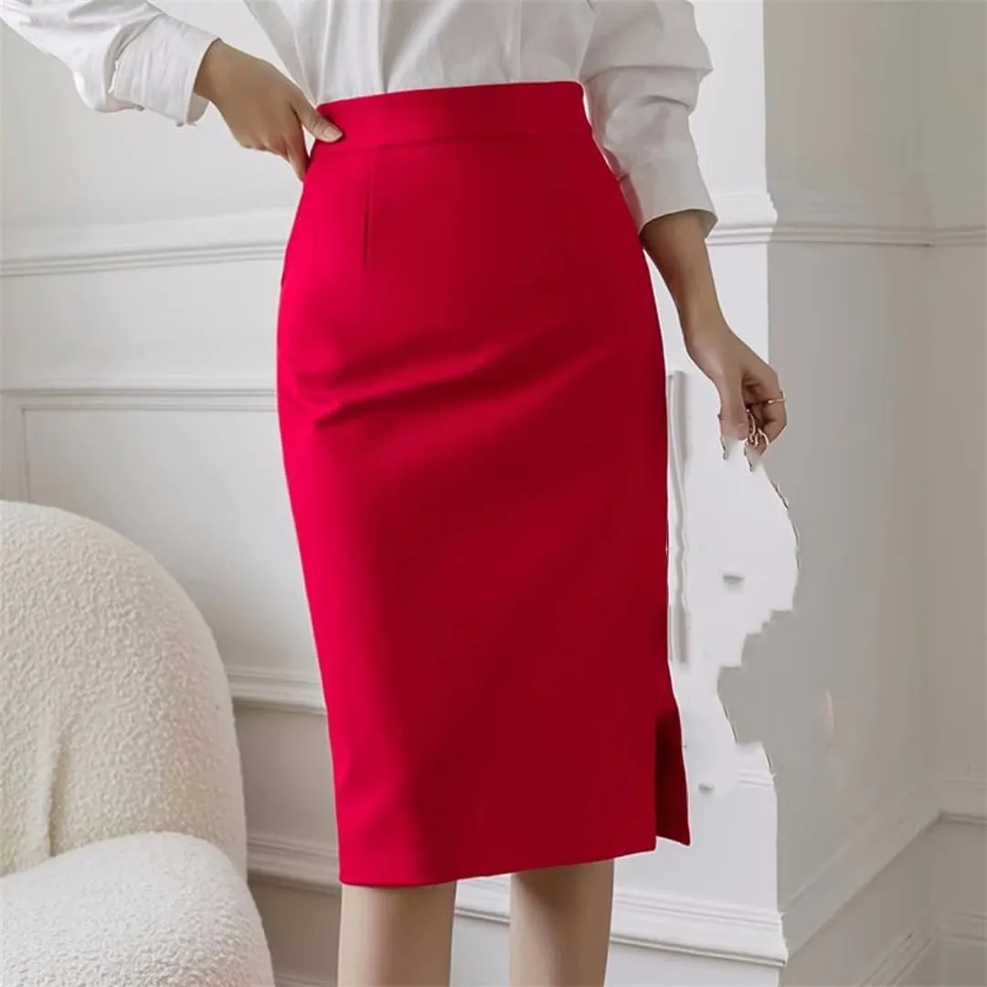 Women High Waist Bodycon Pencil Skirts Office Lady Straight Wrap Skirt Black Midi Skirts