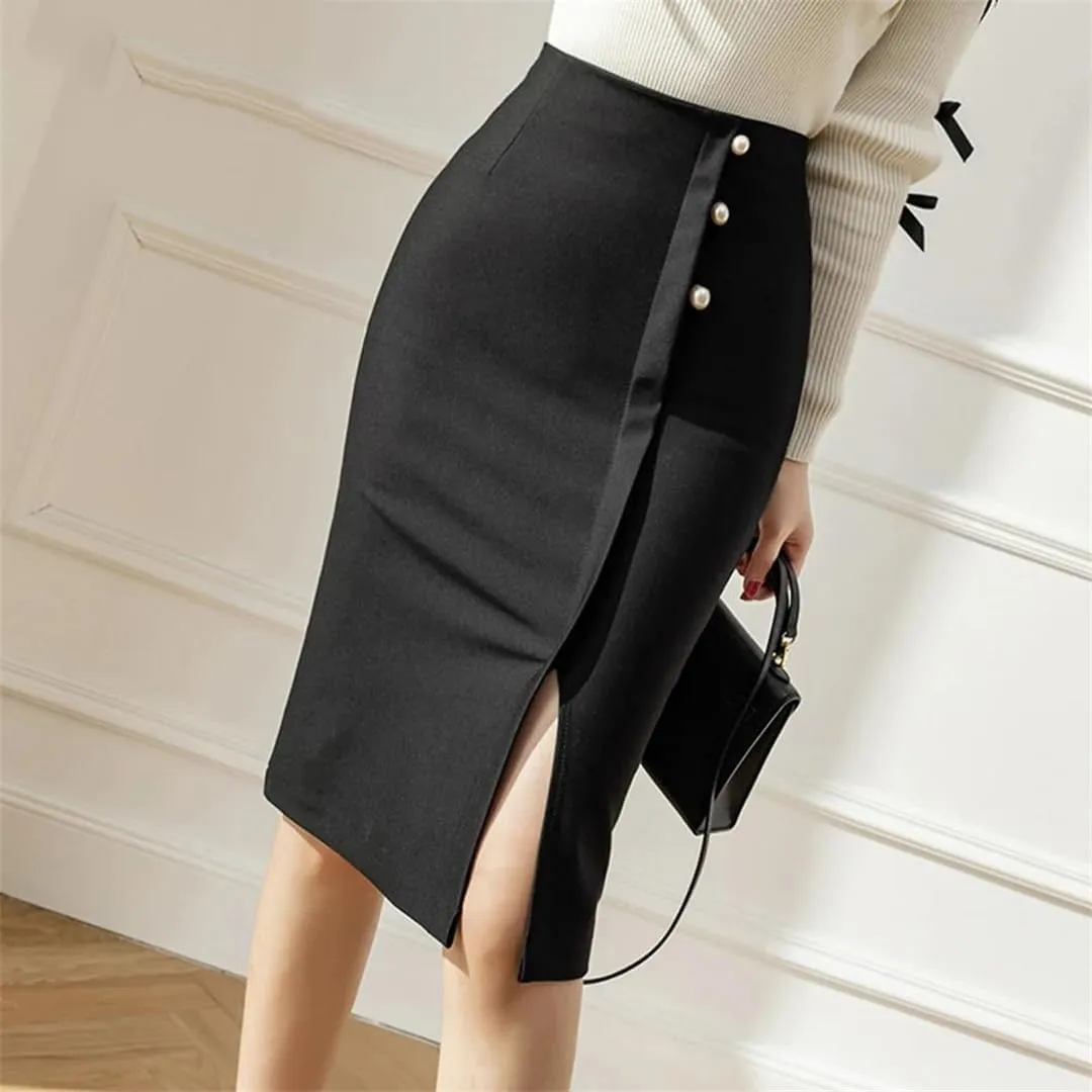 Women High Waist Bodycon Pencil Skirts Office Lady Straight Wrap Skirt Black Midi Skirts