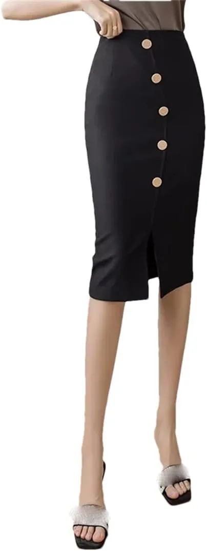 Women High Waist Bodycon Pencil Skirts Office Lady Straight Wrap Skirt Black Midi Skirts