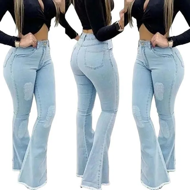 Women High Waist Boot Cut Jeans Fashion Slim Denim Flared Pants Street Casual Trousers