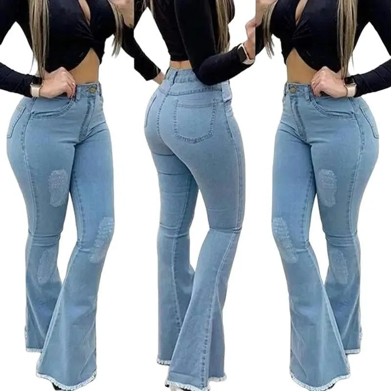 Women High Waist Boot Cut Jeans Fashion Slim Denim Flared Pants Street Casual Trousers