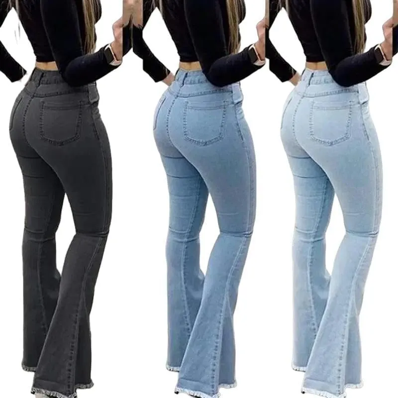 Women High Waist Boot Cut Jeans Fashion Slim Denim Flared Pants Street Casual Trousers