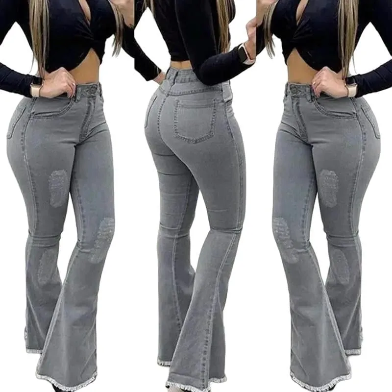 Women High Waist Boot Cut Jeans Fashion Slim Denim Flared Pants Street Casual Trousers