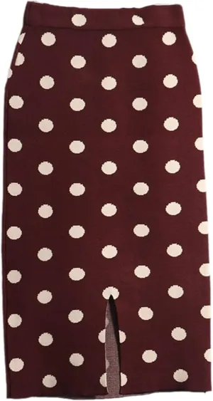 Women Knit Polk Dot Pencil Skirt Female Autumn Winter High Waist Bodycon Vintage Split Thick Stretchy Sweater Skirts
