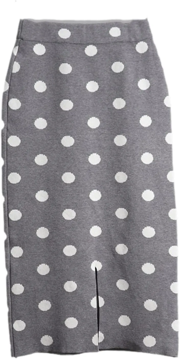 Women Knit Polk Dot Pencil Skirt Female Autumn Winter High Waist Bodycon Vintage Split Thick Stretchy Sweater Skirts