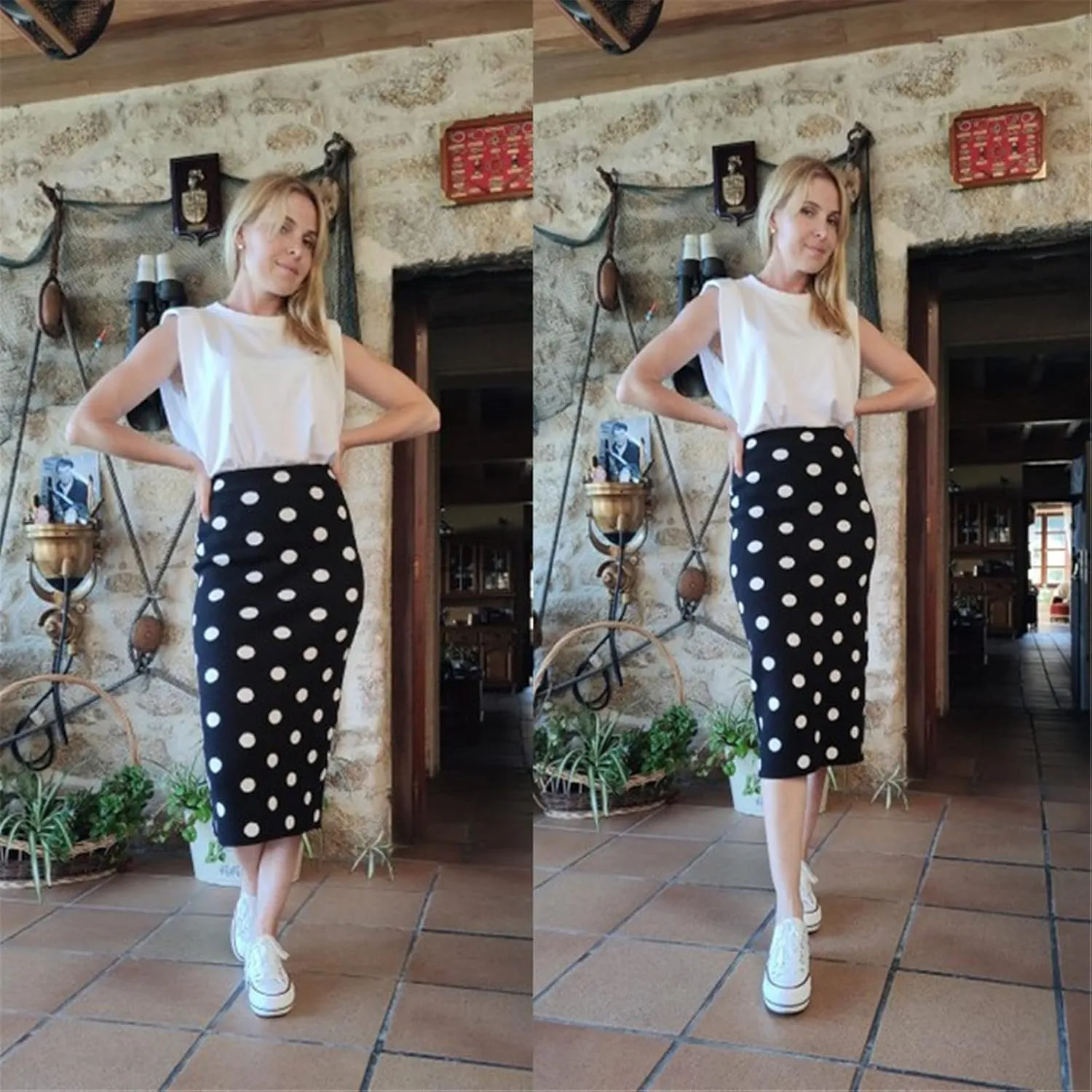 Women Knit Polk Dot Pencil Skirt Female Autumn Winter High Waist Bodycon Vintage Split Thick Stretchy Sweater Skirts
