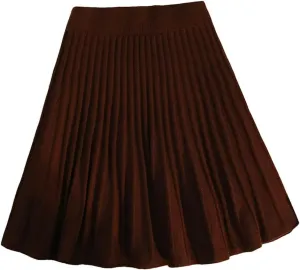 Women Knitted Pleated A-Line Skirts Elastic High Waisted Casual Party Mini Skirt