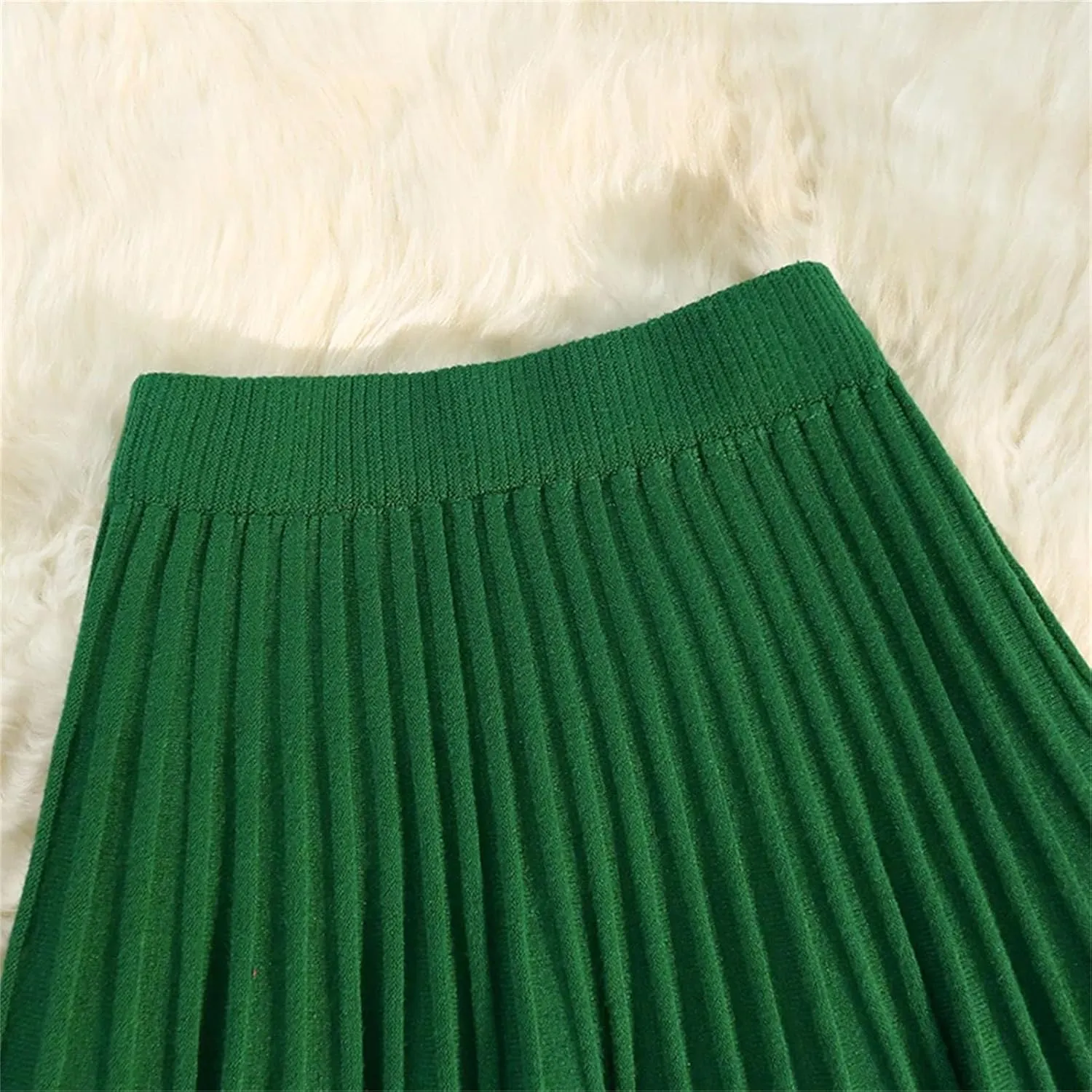 Women Knitted Pleated A-Line Skirts Elastic High Waisted Casual Party Mini Skirt