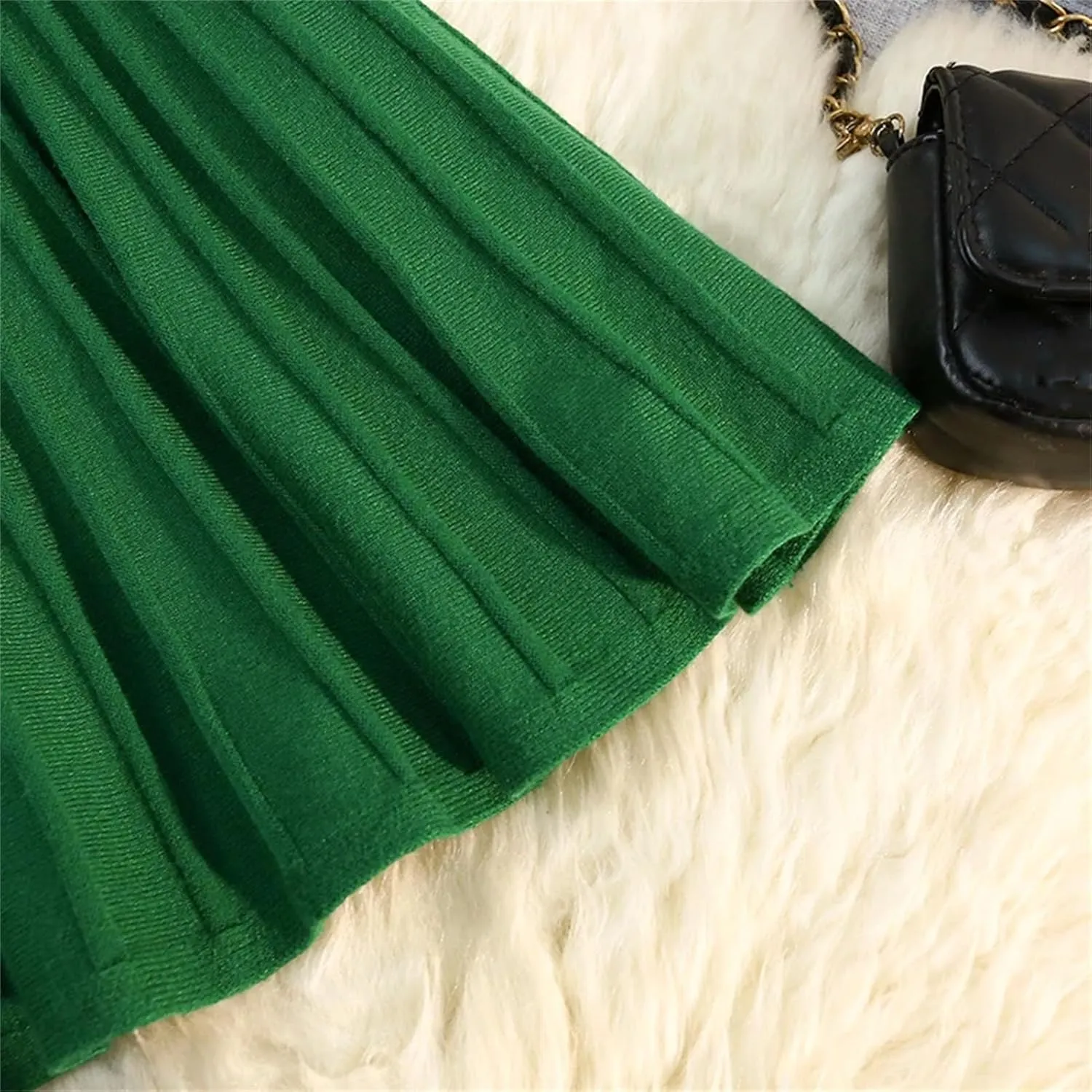 Women Knitted Pleated A-Line Skirts Elastic High Waisted Casual Party Mini Skirt