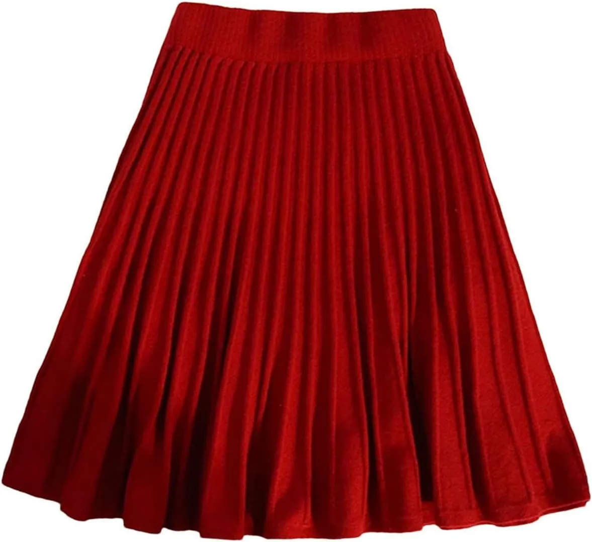 Women Knitted Pleated A-Line Skirts Elastic High Waisted Casual Party Mini Skirt