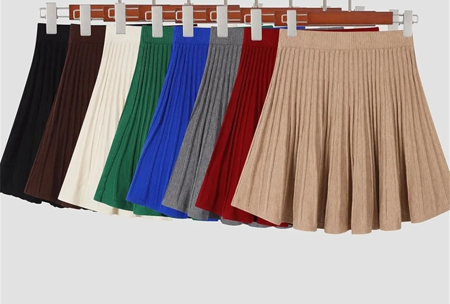 Women Knitted Pleated A-Line Skirts Elastic High Waisted Casual Party Mini Skirt