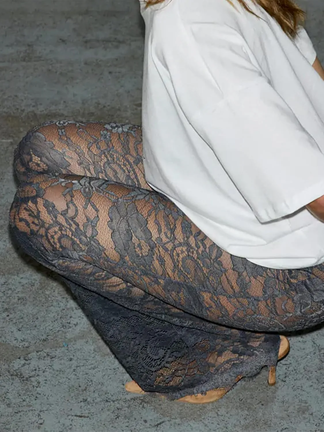 Women Lace Floral Pant Sexy See Through Flare Bell Bottom Hollow Out Trousers Mesh Leggings Cover Up Beach Pants