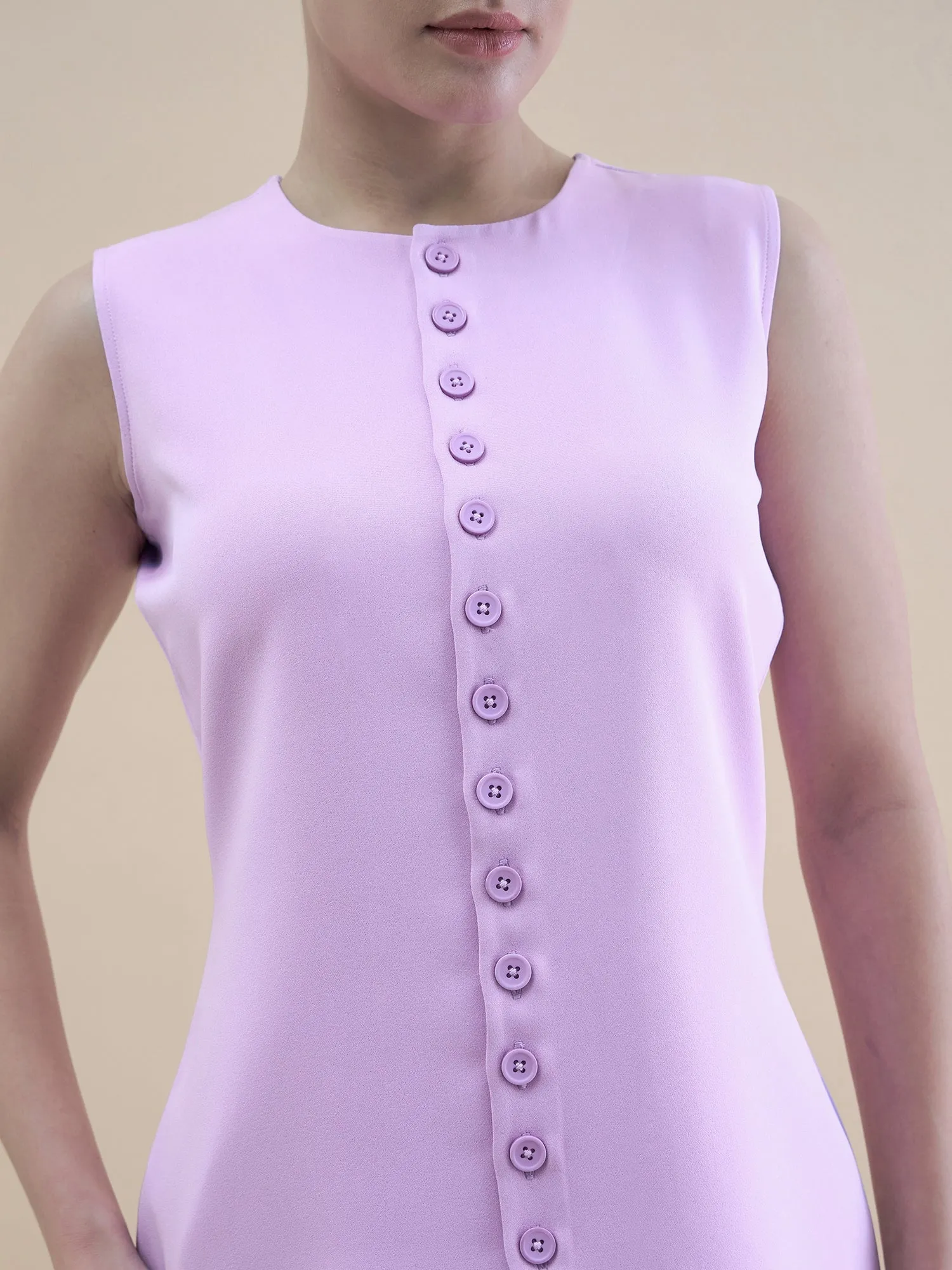 Women Lavender Button Detail Tailored Waistcoat With Loose Fit Trouser Stretchable Co-Ords