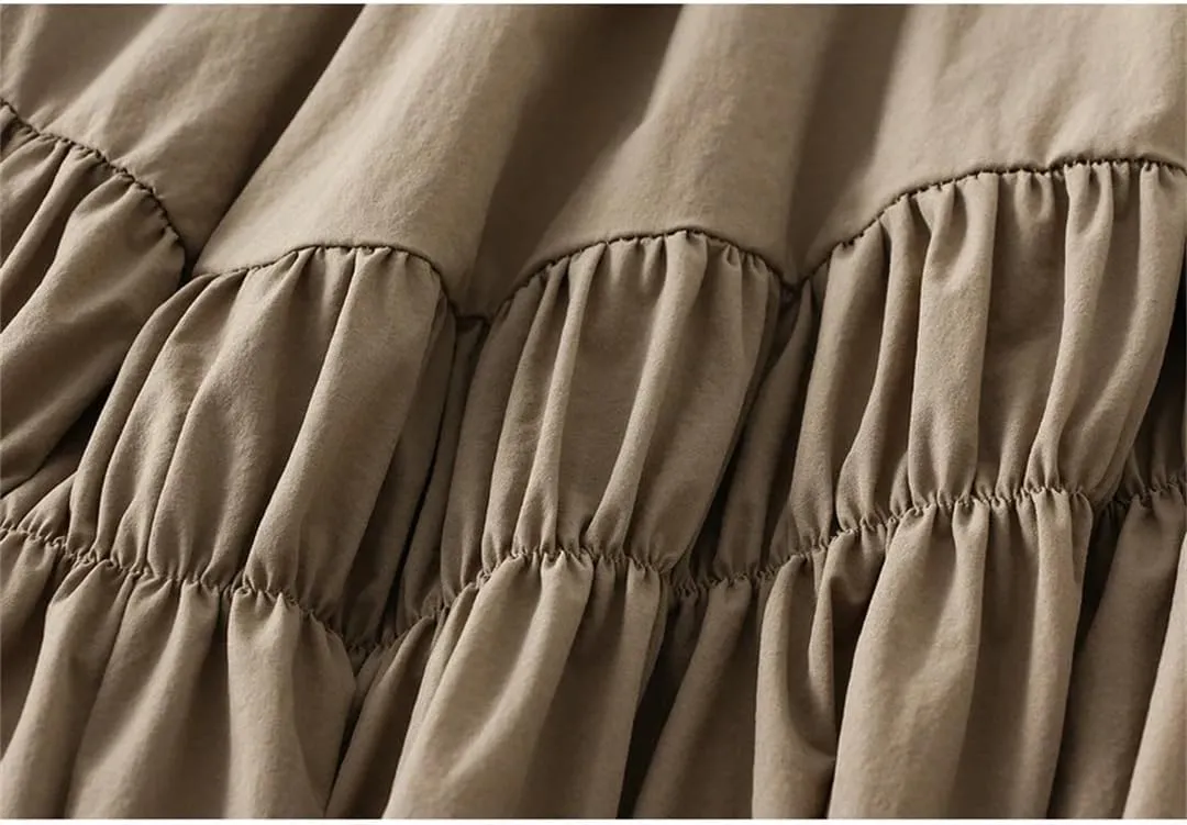 Women Midi Long Pleated Skirts A-Line High Waist Skirt Korean Style Party Evening Solid Skirt