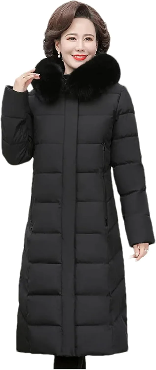 Women Mother's Long Down Cotton Jacket Winter Manteau Loose Padded Coat Hooded Thicken Parkas
