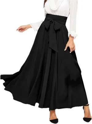 Women Pleated A-Line Skirts Strappy High Waist Stretch Solid Midi Long Maxi Skirts Casual Skirts