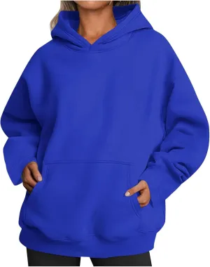 Women Pullover Oversized Sweatshirts Fleece Sweater Long Sleeve Hoodies With Pockets Casual Loose Fall Tops 2024