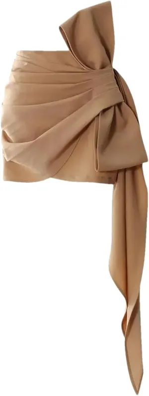 Women Solid Bow Ribbon Skirt High Waist Wrap Hip Pleated Slim Fit Asymmetric Mini Skirts