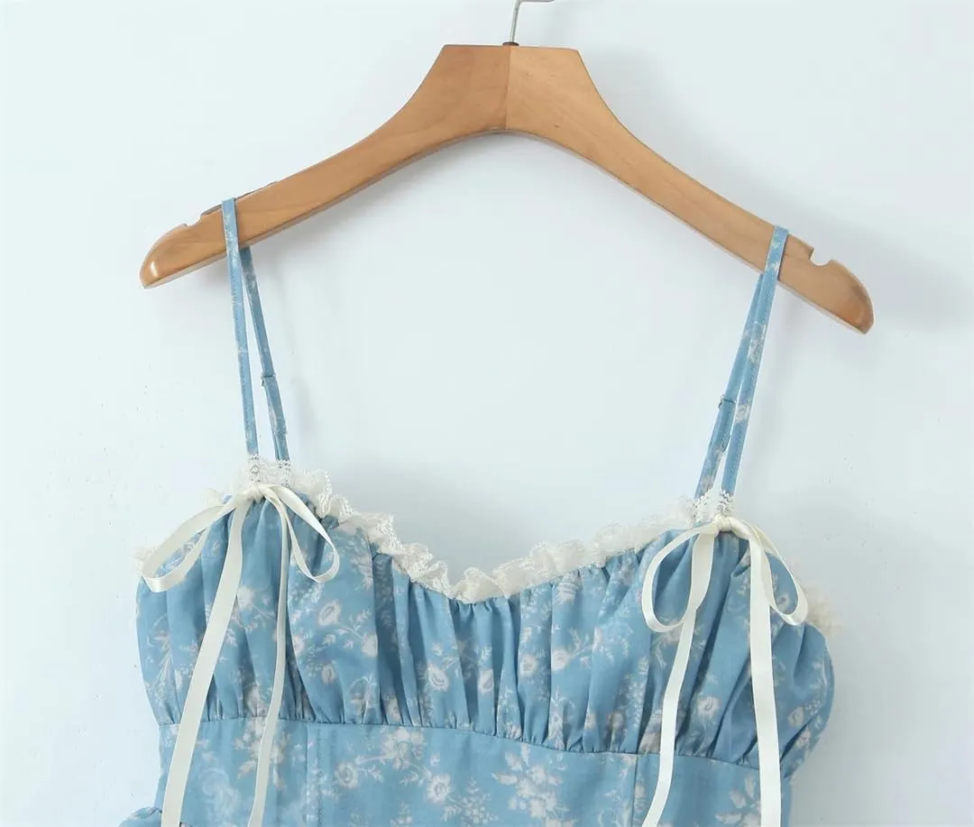 Women Splice Lace Ruched Chest Mini Dress Flower Ruffles Hem Asymmetry Cake Holiday Robe