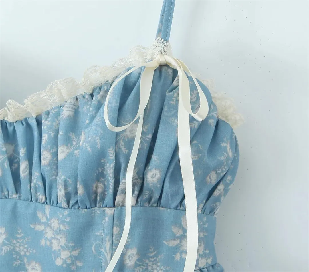 Women Splice Lace Ruched Chest Mini Dress Flower Ruffles Hem Asymmetry Cake Holiday Robe