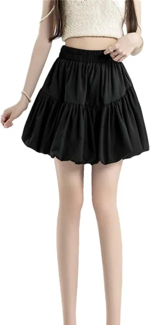 Women Summer Pleated Mini Skirt Casual High Waist Solid Color Party Short Skirt