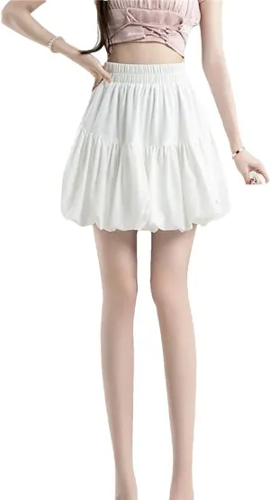 Women Summer Pleated Mini Skirt Casual High Waist Solid Color Party Short Skirt