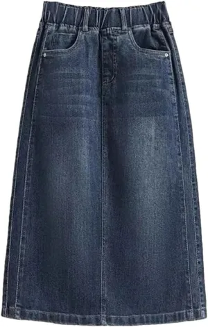 Women Summer Solid High Waisted Loose Denim Skirt
