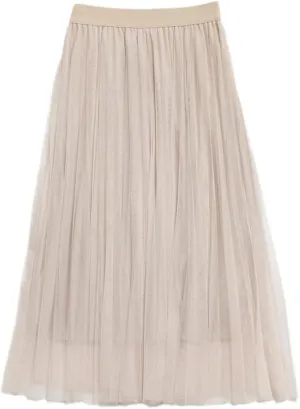Women Tulle Pleated Skirt, High Waist Mesh Midi Skirt, Black White Pink Sweet Fairy Skirts